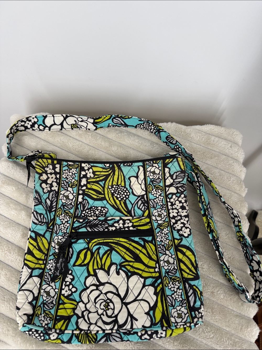 Vera Bradley Island Blooms Hipster Crossbody Bag in Teal, White & Green